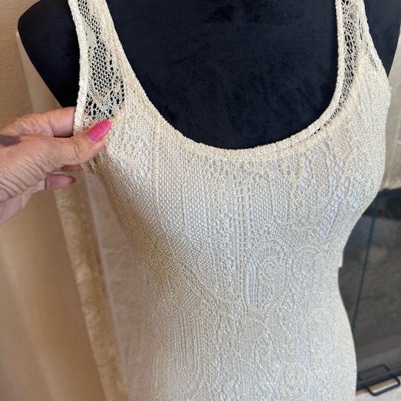 ALICE & OLIVIA Lace & Fringe Dress, Cream/Metallic NWT Size 4 - Picture 7 of 12